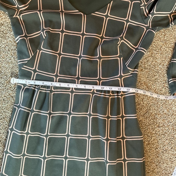 Boden Eliza Ponte Dress Geometric Square. Olive Green with Pink. Size 8 Long. - Picture 8 of 9